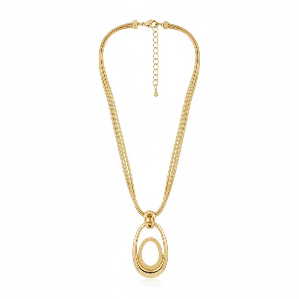 Style & Co Gold Tone Multi Strand Oval Pendant Necklace Adjustable NEW